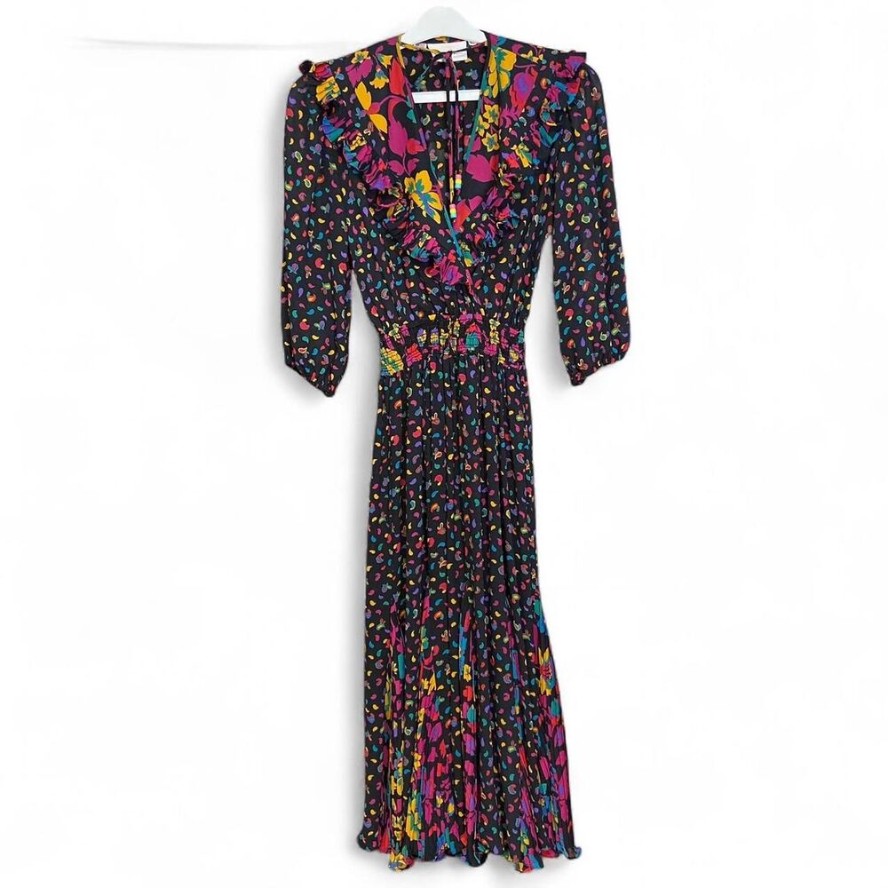 Vintage 80s Susan Freis multicolored prints midi dress size XS